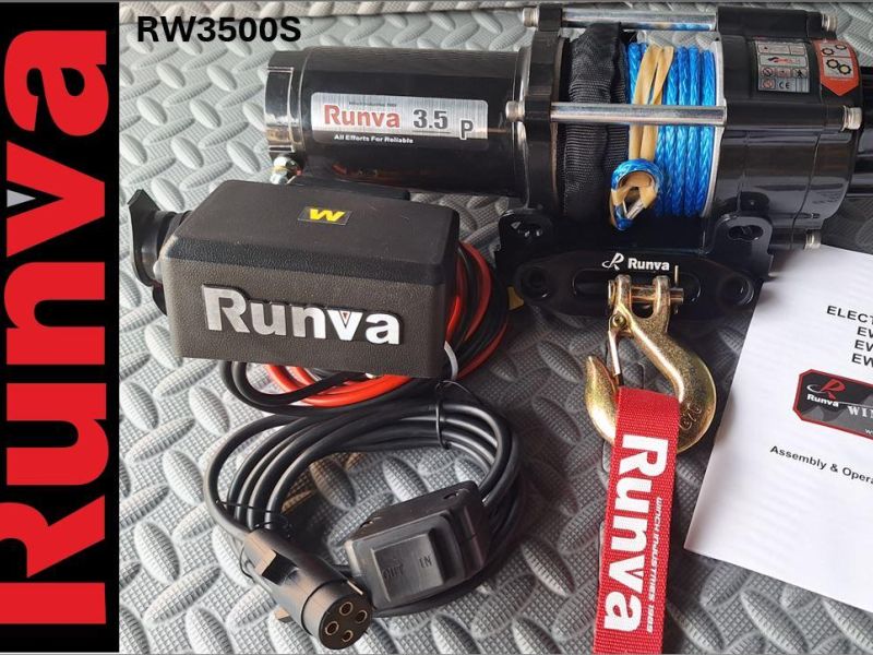 3500LBS – RUNVA WINCH 12V WITH SYNTHETIC ROPE (3 500LBS = 1 588KG) (SUPPLIED WITH CABLE (WIRE) REMOTE ONLY)