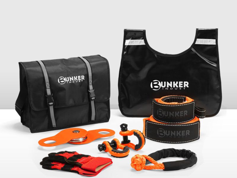 BUNKER INDUST 4WD Complete Recovery Kit Off Road Snatch Strap Dampener 9PCS 4×4