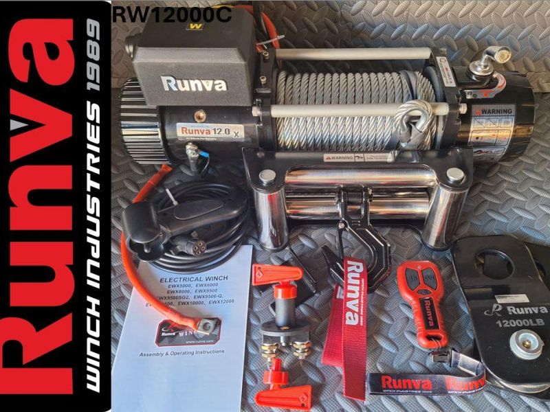 12000LBS – RUNVA WINCH 12V WITH STEEL CABLE (12 000LBS = 5 443KG) – IP67 MOTOR