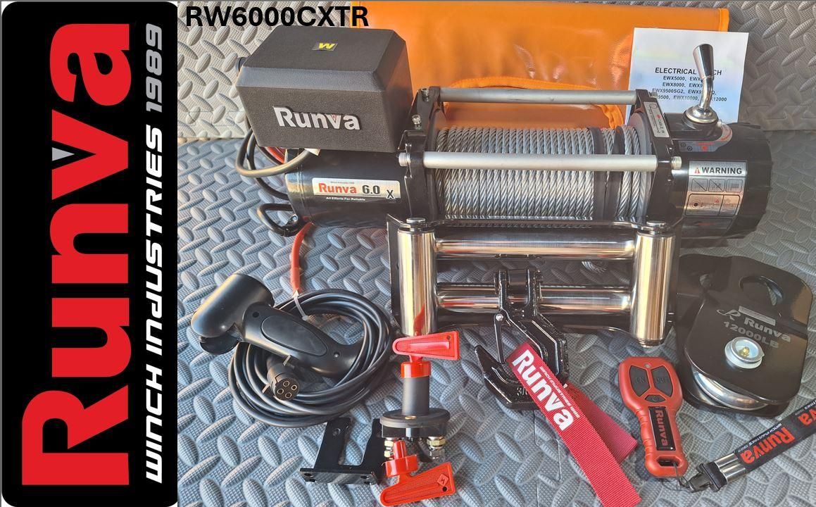 6000LBS – RUNVA WINCH 12V WITH STEEL CABLE (6 000LBS = 2 722KG) (SUPPLIED WITH CABLE (WIRE) + WIRELESS REMOTE)