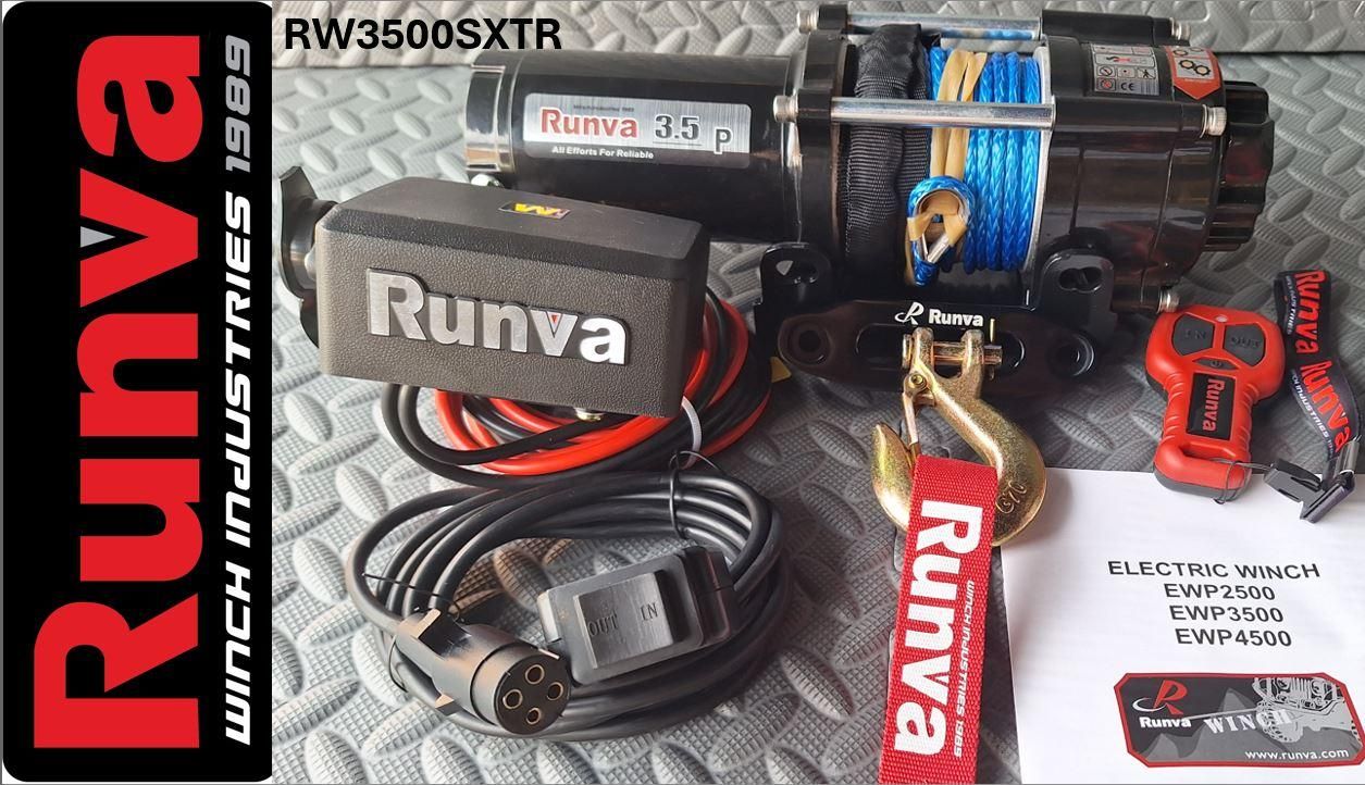 3500LBS – RUNVA WINCH 12V WITH SYNTHETIC ROPE (3 500LBS = 1 588KG) (SUPPLIED WITH CABLE (WIRE) + WIRELESS REMOTE)