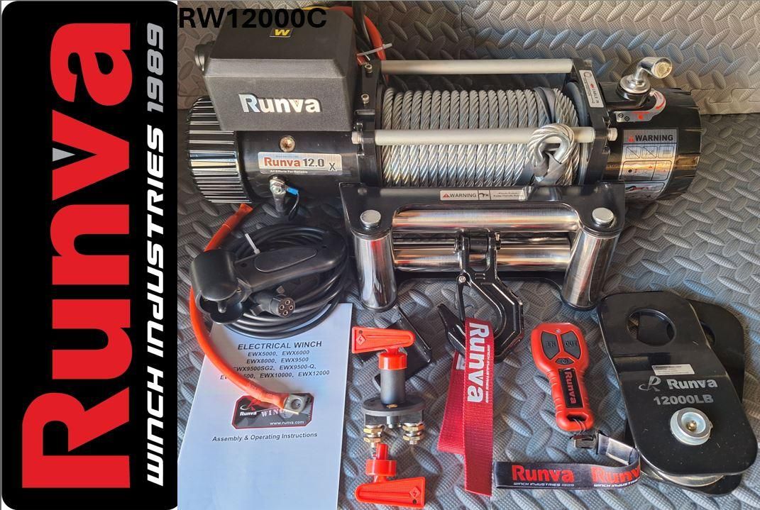 12000LBS – RUNVA WINCH 12V WITH STEEL CABLE (12 000LBS = 5 443KG) – IP67 MOTOR