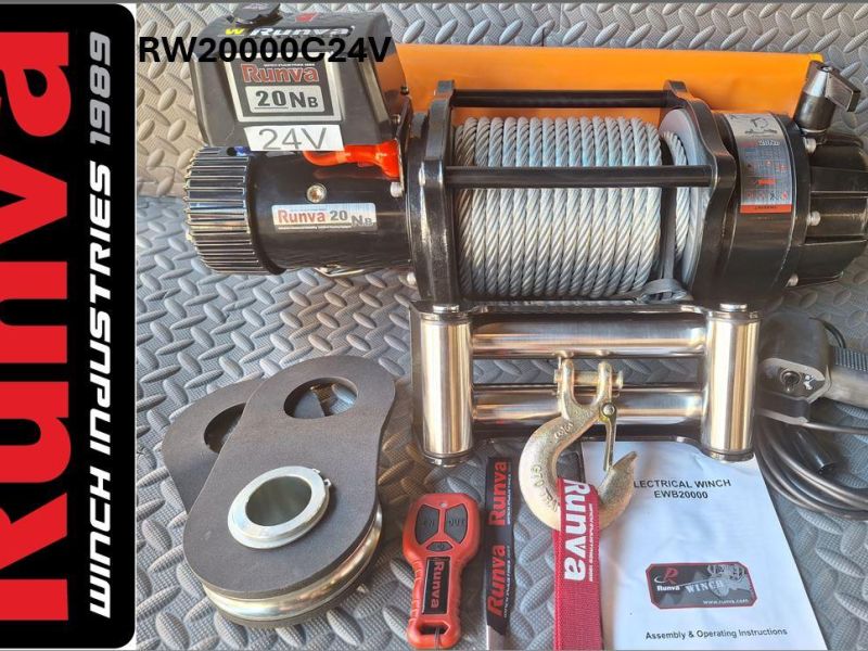 20000LBS – RUNVA WINCH 24V WITH STEEL CABLE 20000LBS (20 000LBS = 9 072KG)