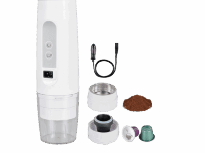 Campotel 12V Portable Coffee Maker – Compatible with Capsules/Pods & Ground Coffee